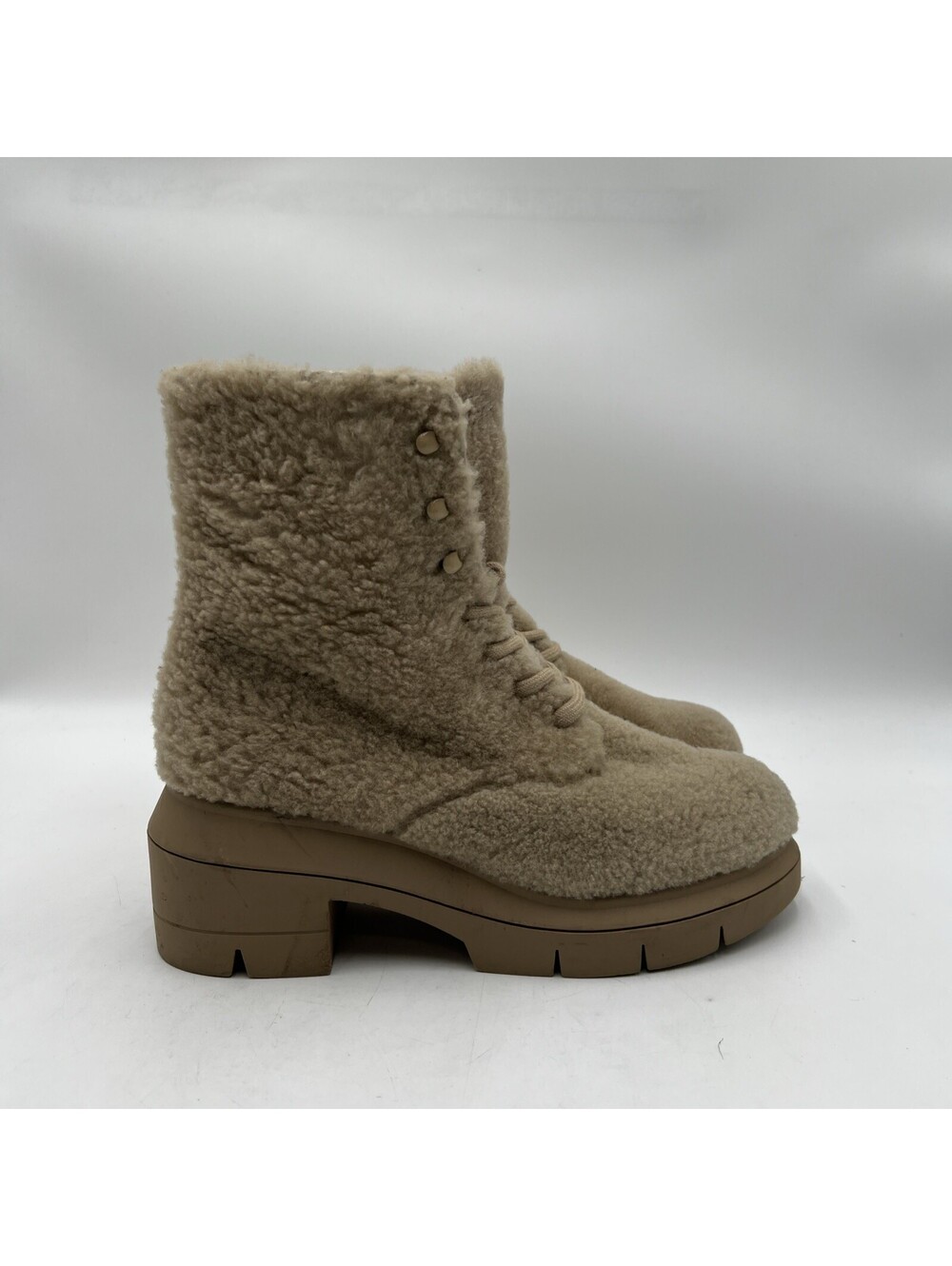 Women’s Stuart Weitzman Nisha Chill Shearling Museline Lace Up Bootie Size 7.5C